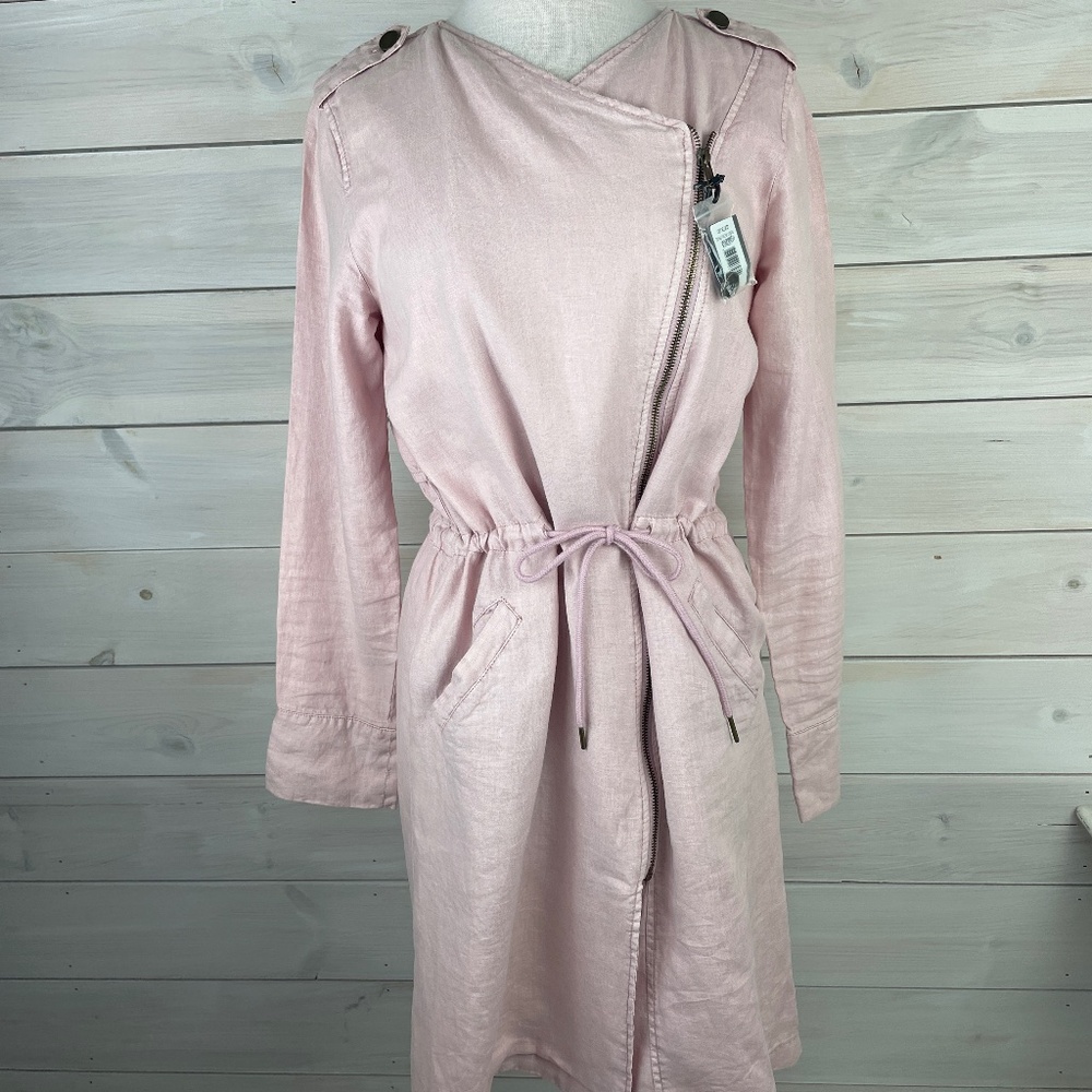 Michael Stars Womens Pink Long Linen Jacket Trench Coat Size Medium - NEW